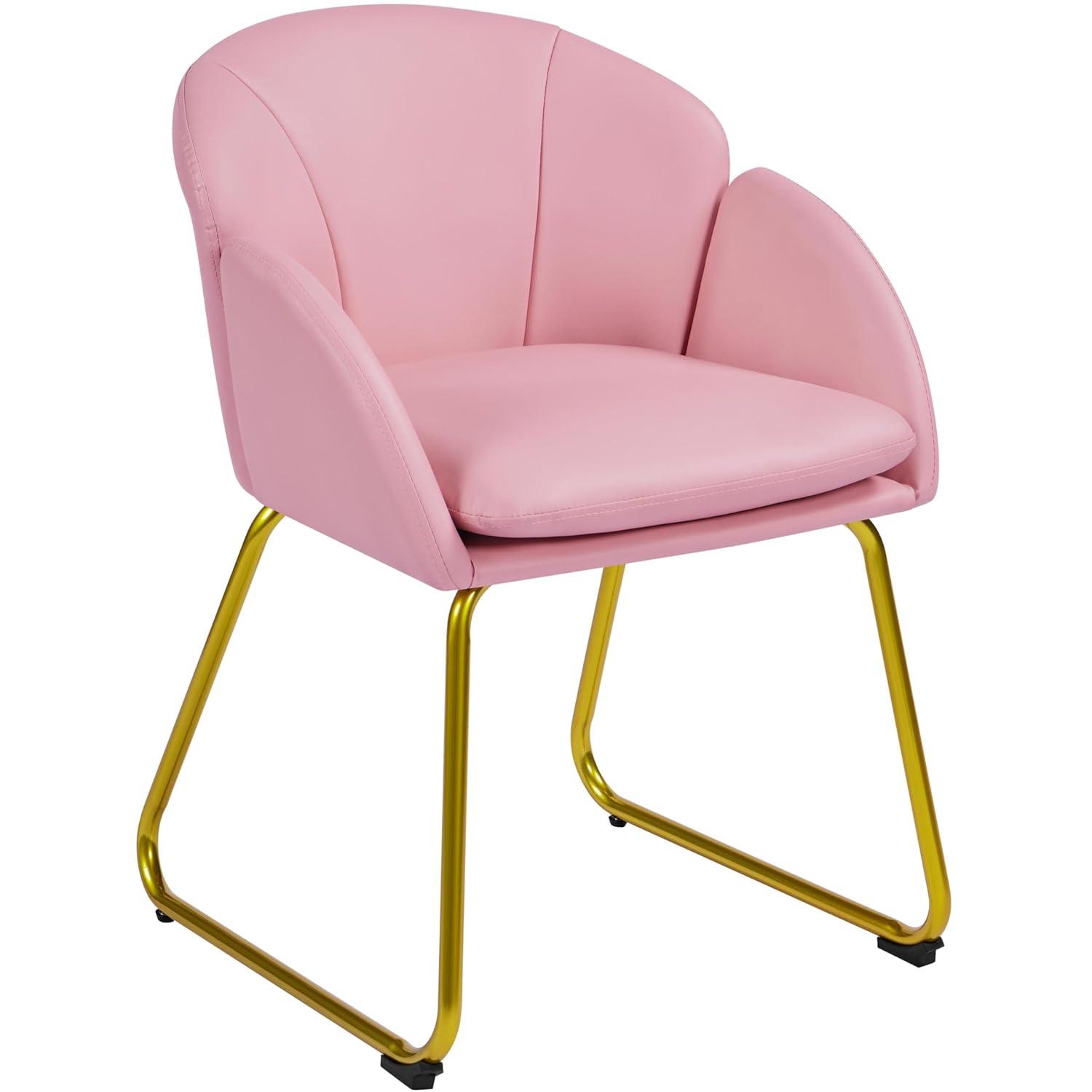 Yaheetech Velvet Armchair Accent Chair with Metal Legs for Living Room/Bedroom, Simple Pink
