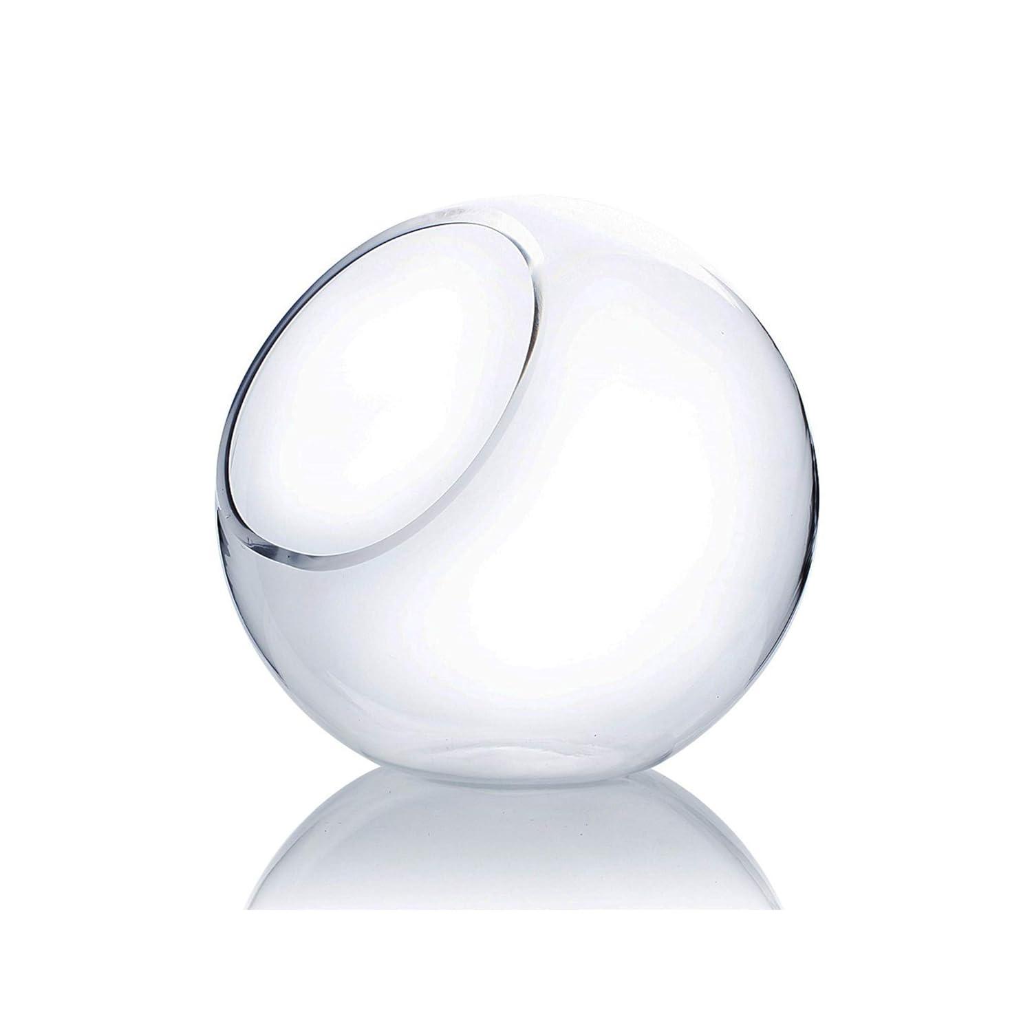 WGV Slant Cut Bowl Glass Vase, Width 9", Height 9", Clear Round Globe Planter Terrarium Orb, Candy Dish, Fruit Jar, Floral Container for Home Office Decor, 1 Piece
