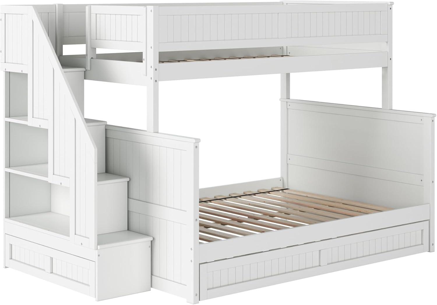 Dover Twin over Full Wood Staircase Bunk Bed with Drawer & Trundle in White
