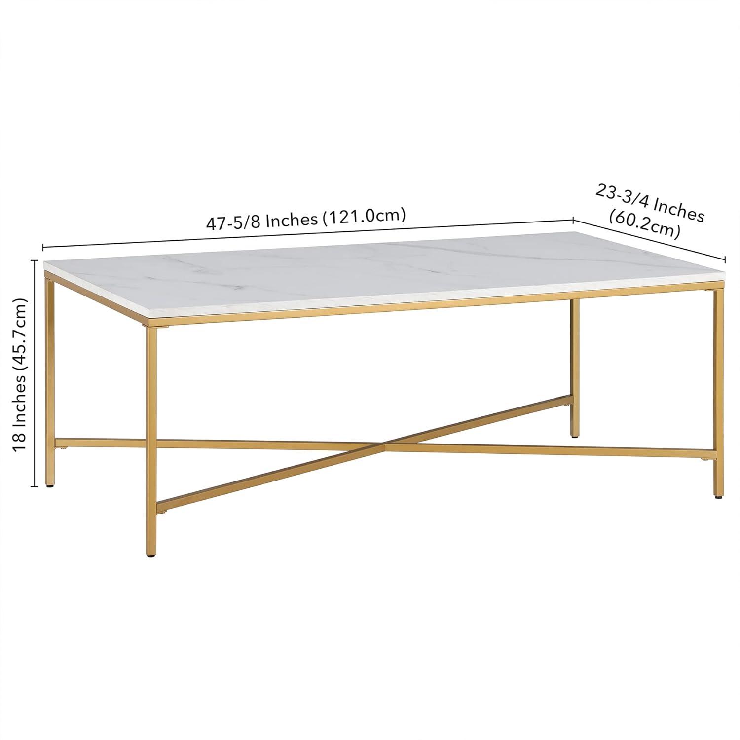 47.63 Inches Brass/Faux Marble Metal Coffee Table - Henn&Hart