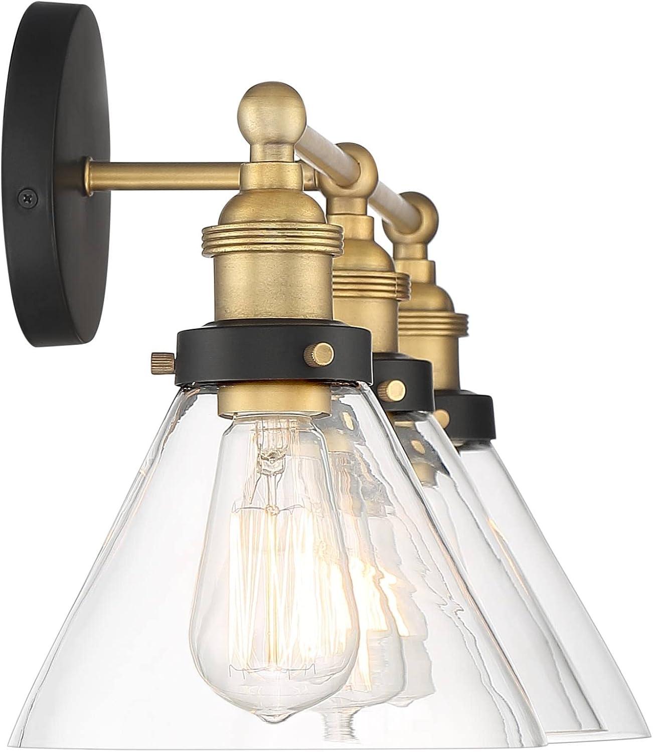 360 Lighting Burke Industrial Wall Light Black Brass Hardwire 28" 3-Light Fixture Clear Glass Shade for Bedroom Bathroom Vanity Reading Living Room