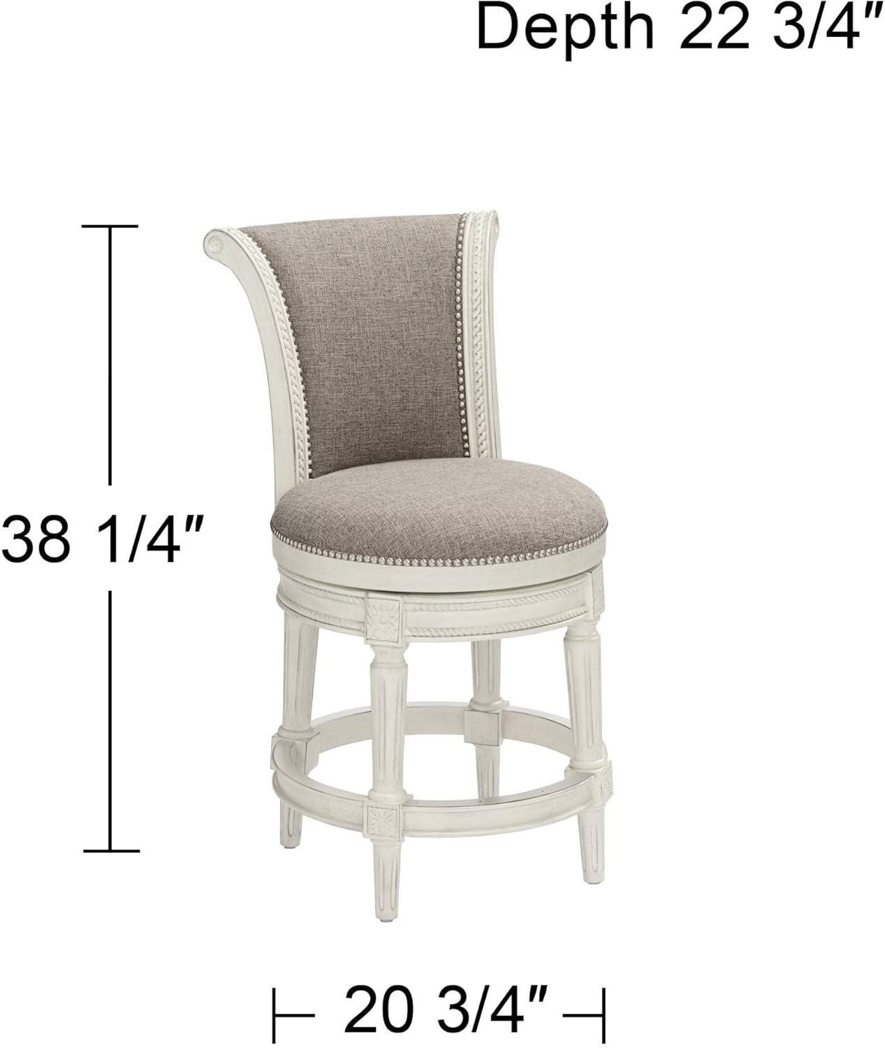 55 Downing Street Oliver Wood Swivel Bar Stool White 24 1/2" High Traditional Scroll Pewter Round Cushion with Backrest Footrest for Kitchen Counter