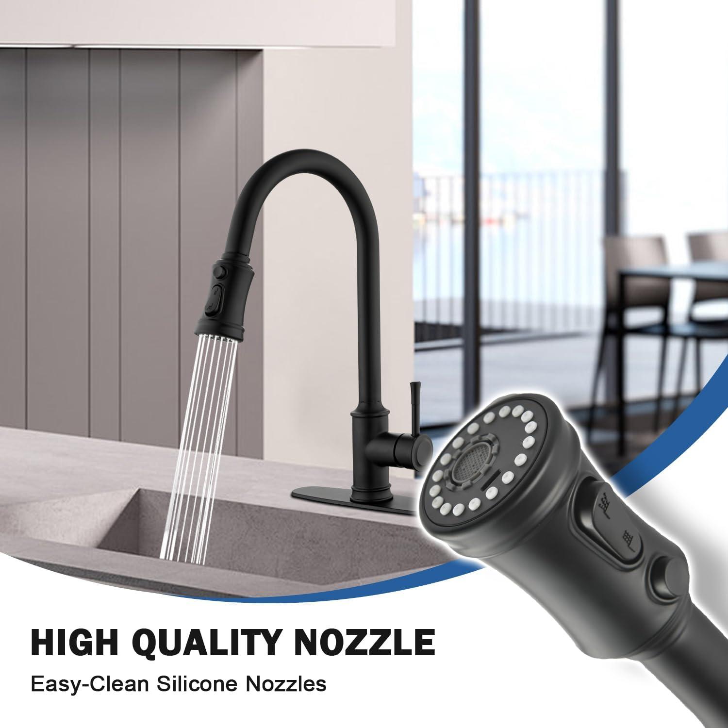 Single Handle High Arc Pull Out Kitchen Faucet, Single Level Stainless Steel Kitchen Sink Faucets with Pull Down Sprayer