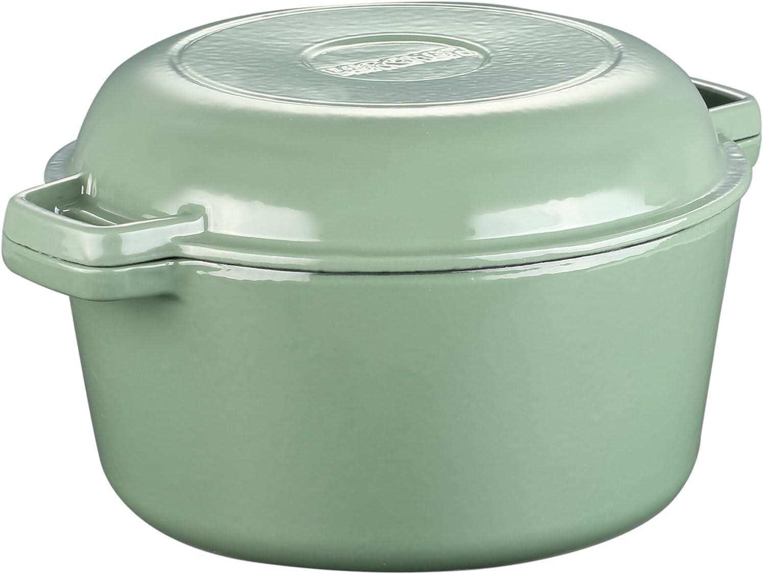 5.5 Quart Green Enameled Cast Iron Dutch Oven with Skillet Lid