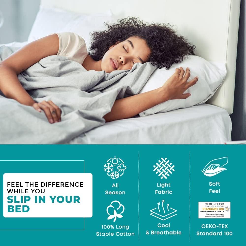 Feather & Stitch 500 TC King Size Damask Bed Sheet Set, 100% Cotton Soft Breathable Bedsheets, 4 Piece 18" Deep Pockets Sateen Weave Striped Bedding Mattress Resort Hotel Luxury- (Dark Blue, King)