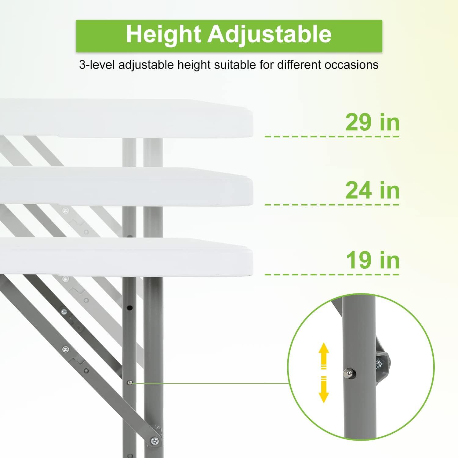 FDW Camping Table Plastic Picnic Table Office Table for Parties Wedding Camping Office with Carrying Handle, White