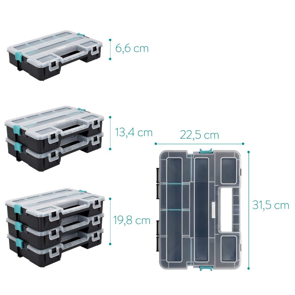 Navaris Plastic Storage Box - Stackable Organizer Case with Adjustable and Removable Divider Compartment for Tools, Small Items, Jewelry - 3 Boxes