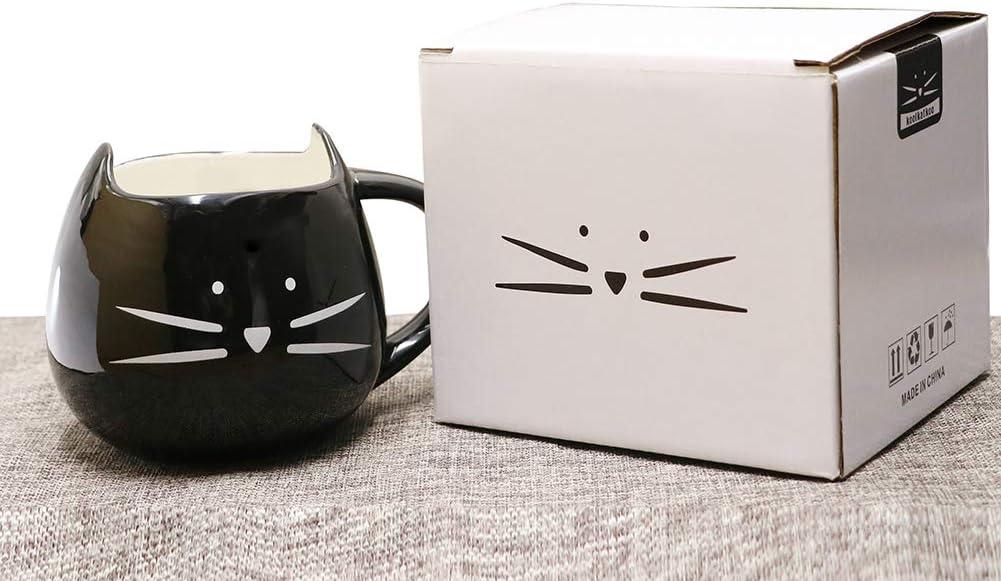 Koolkatkoo Cute Ceramic Cat Coffee Mug 12 oz Cat Lovers Kitty Tea Mugs Gifts for Women Girls Black