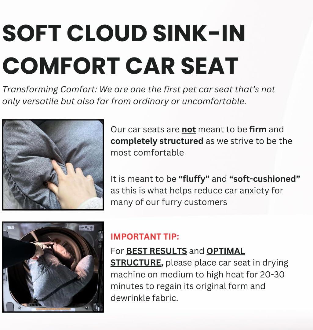 Premium Dog Car Seat & Booster Seat for Small & Medium Pets Under 30lbs, Puppies, Cats/Travel Carrier Bed & Bag, Front/Back Seat w/Clip-On Leash & Storage Pockets, Water Resistant (Grey)