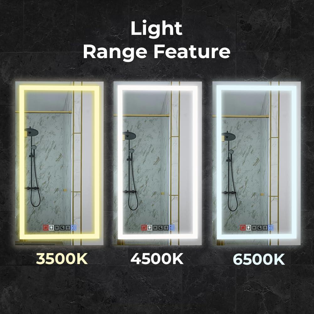18"x40" LED Dimmable Bathroom Mirror Rectangle LED Lighted Wall Mounted Mirror for Vanity Room with Touch Button and Anti-Fog Function by Fab Glass and Mirror