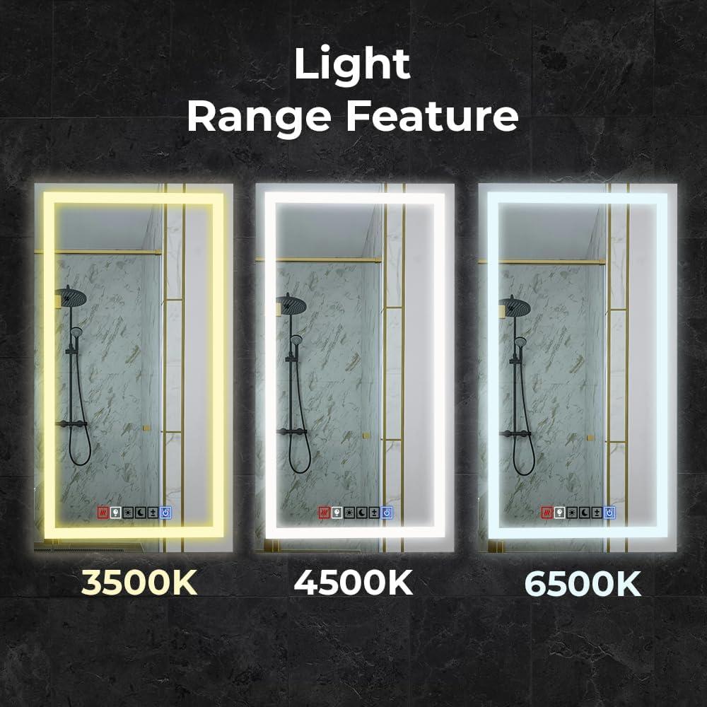 20"x30" inches LED Dimmable Bathroom Mirror Rectangle LED Lighted Wall Mounted Mirror for Vanity Room with Touch Button and Anti-Fog Function by Fab Glass and Mirror