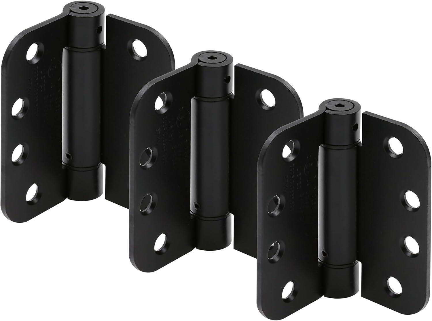 Prime-Line Door Hinge Commercial UL Adjustable Self-Closing Spring Hinge, 4 in. x 4 in. with 5/8 in. Radius Corners, 4 Holes per Leaf with Screws, .130 in. Gauge (Set of 3)