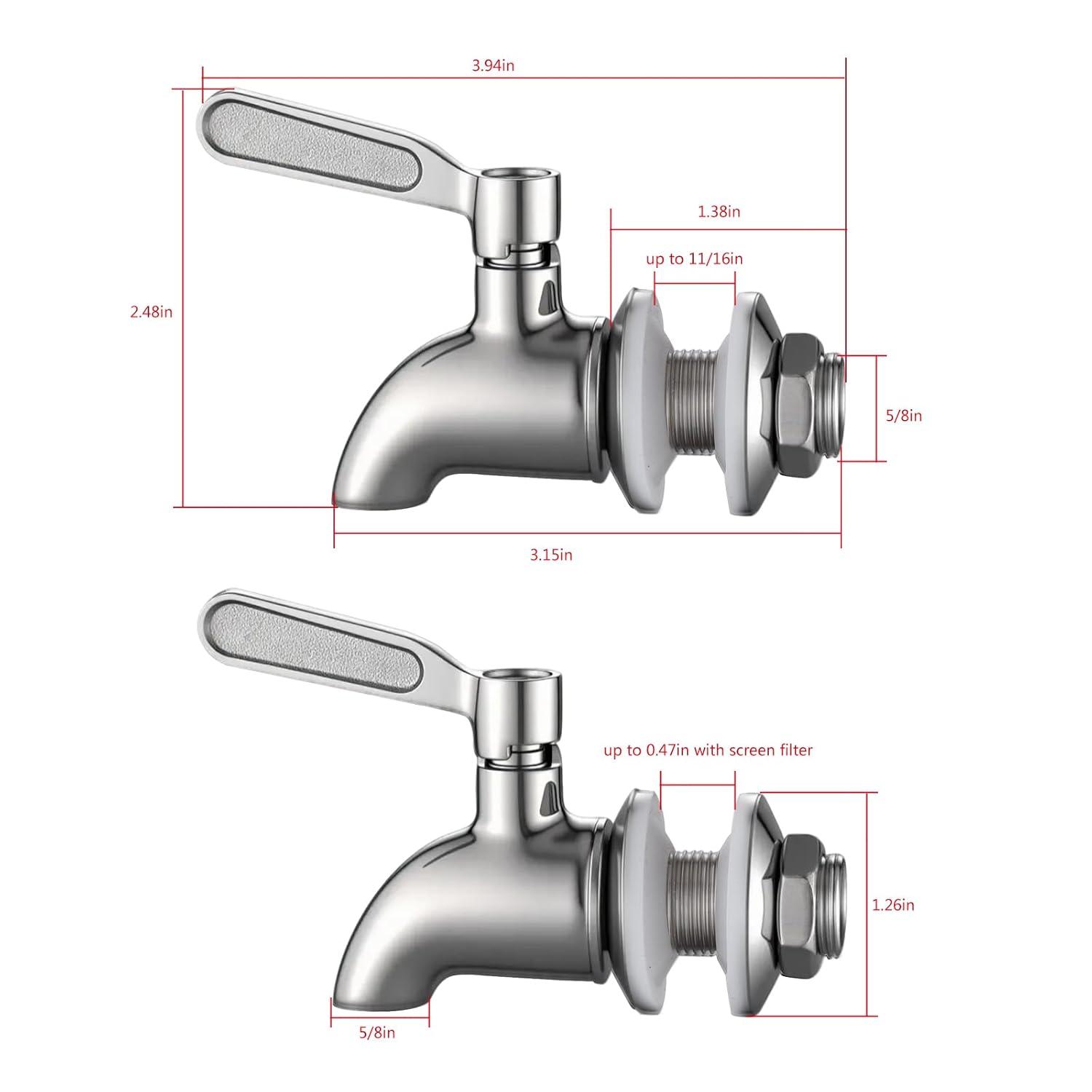Polished Stainless Steel Beverage Dispenser Replacement Spigot Set
