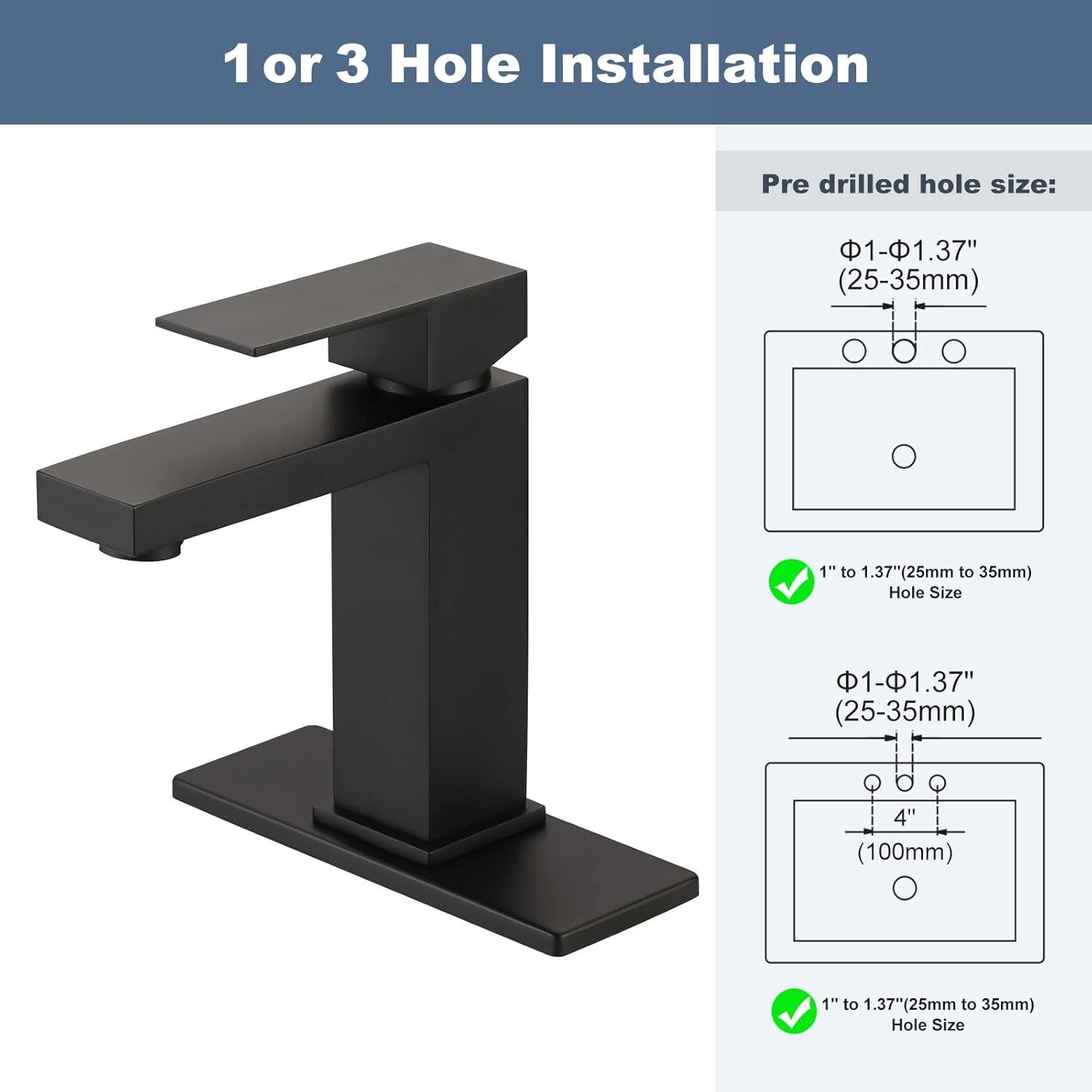 Matte Black Modern Single Hole Bathroom Faucet with Supply Lines