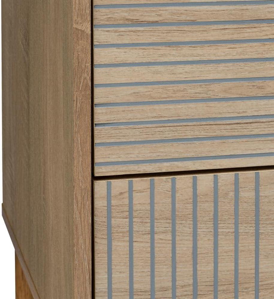 Sango Sango Merk 2-Drawer Solid Wood Nightstand, Drawers With Horizontal & Vertical Grooves