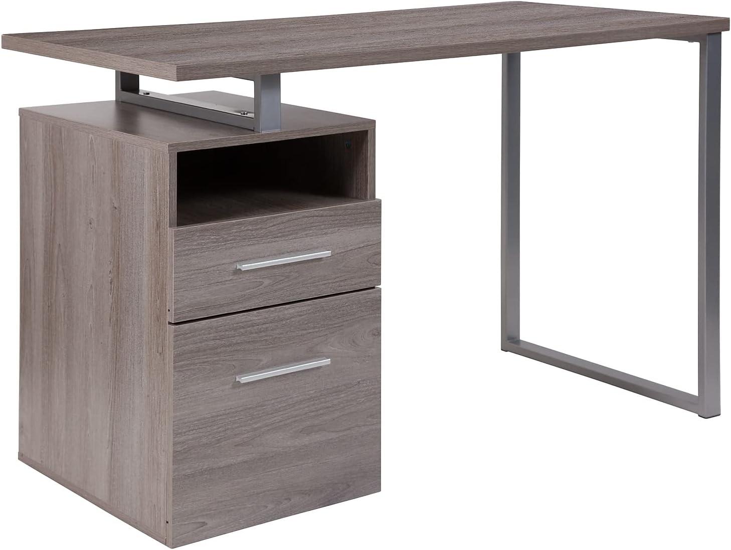 Flash Furniture Harwood Desk with Two Drawers and Metal Frame