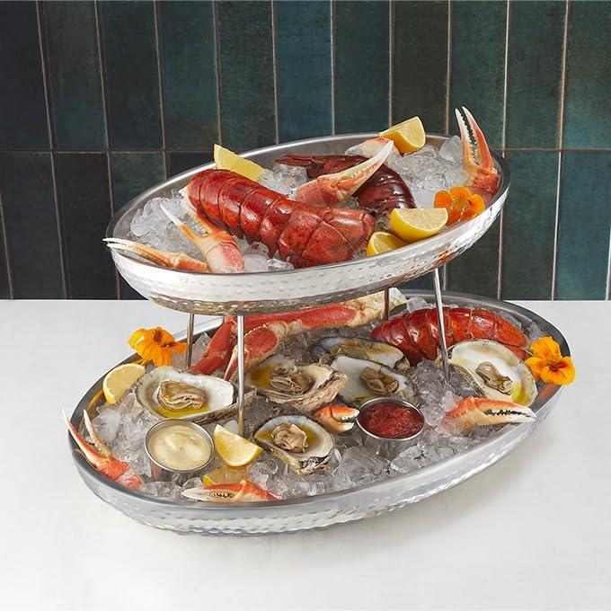 14" Oval Stainless Steel Double-Wall Seafood Tray