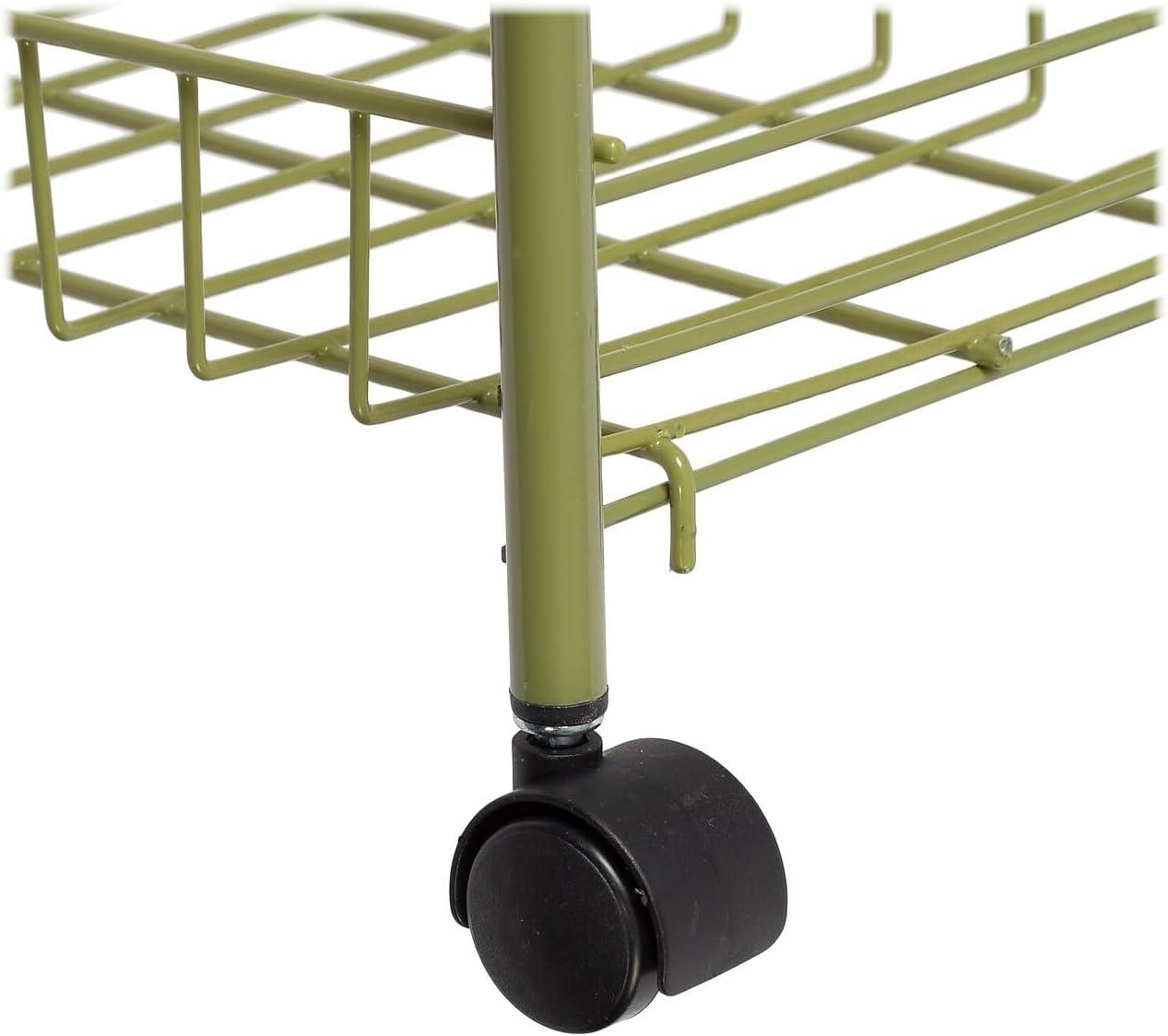 Olive Green 3-Tier Rust-Resistant Steel Rolling Cart