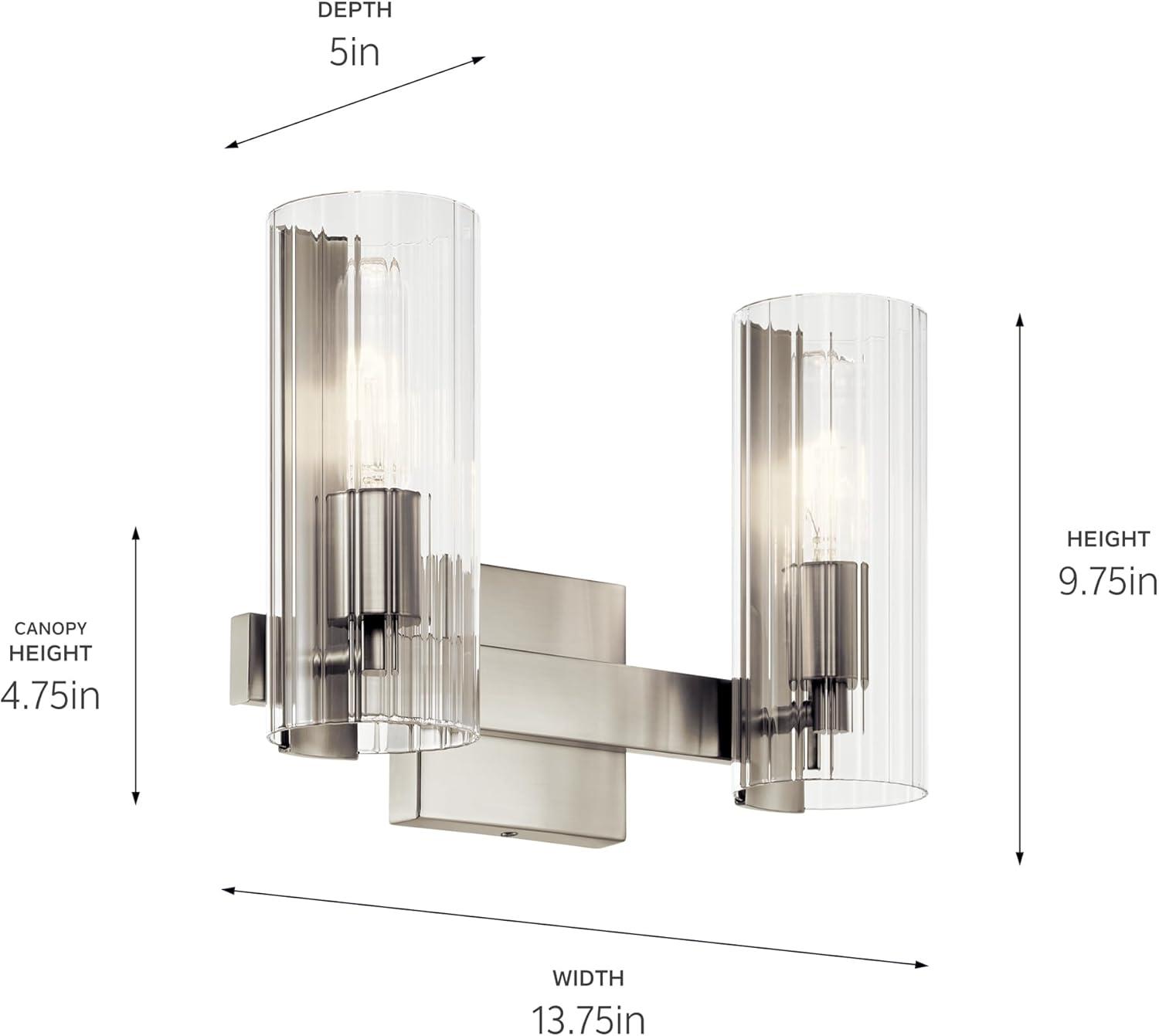 Brushed Nickel 2-Light Vanity with Clear Fluted Glass