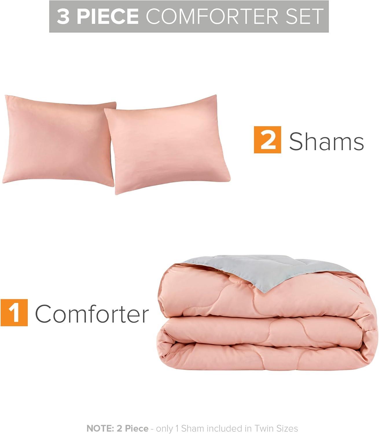 Comfort Spaces Full/Queen Size Comforter Sets, 3-Piece Reversible Bedding Set, Comforter Bed Set, Coral/Light Gray