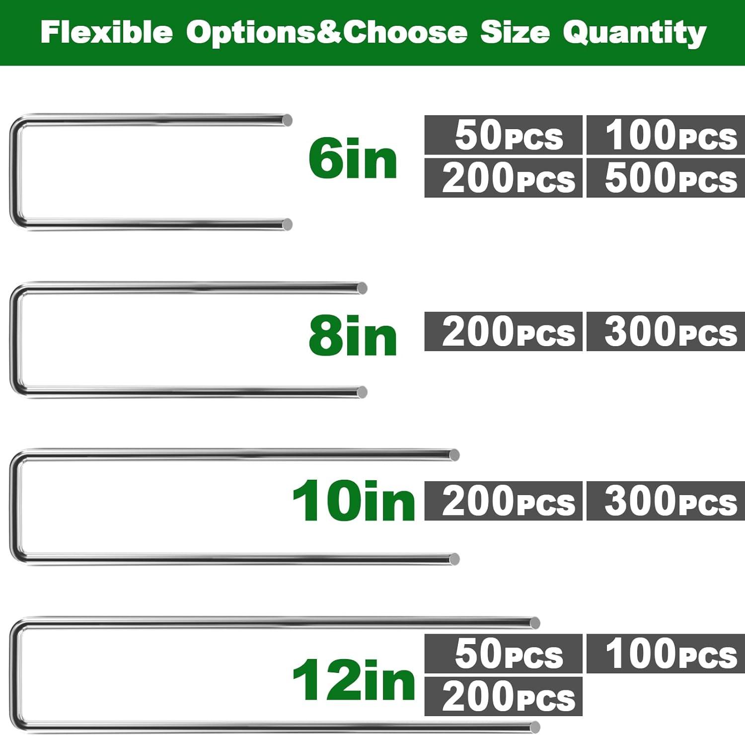 Amagabeli 6 Inch Galvanized Landscape Staples 50 Pack 11 Gauge Garden Stakes Sod Pins Anti-Rust Fence Stakes for Weed Barrier Fabric Ground Cover Dripper Irrigation Tubing Soaker Hose