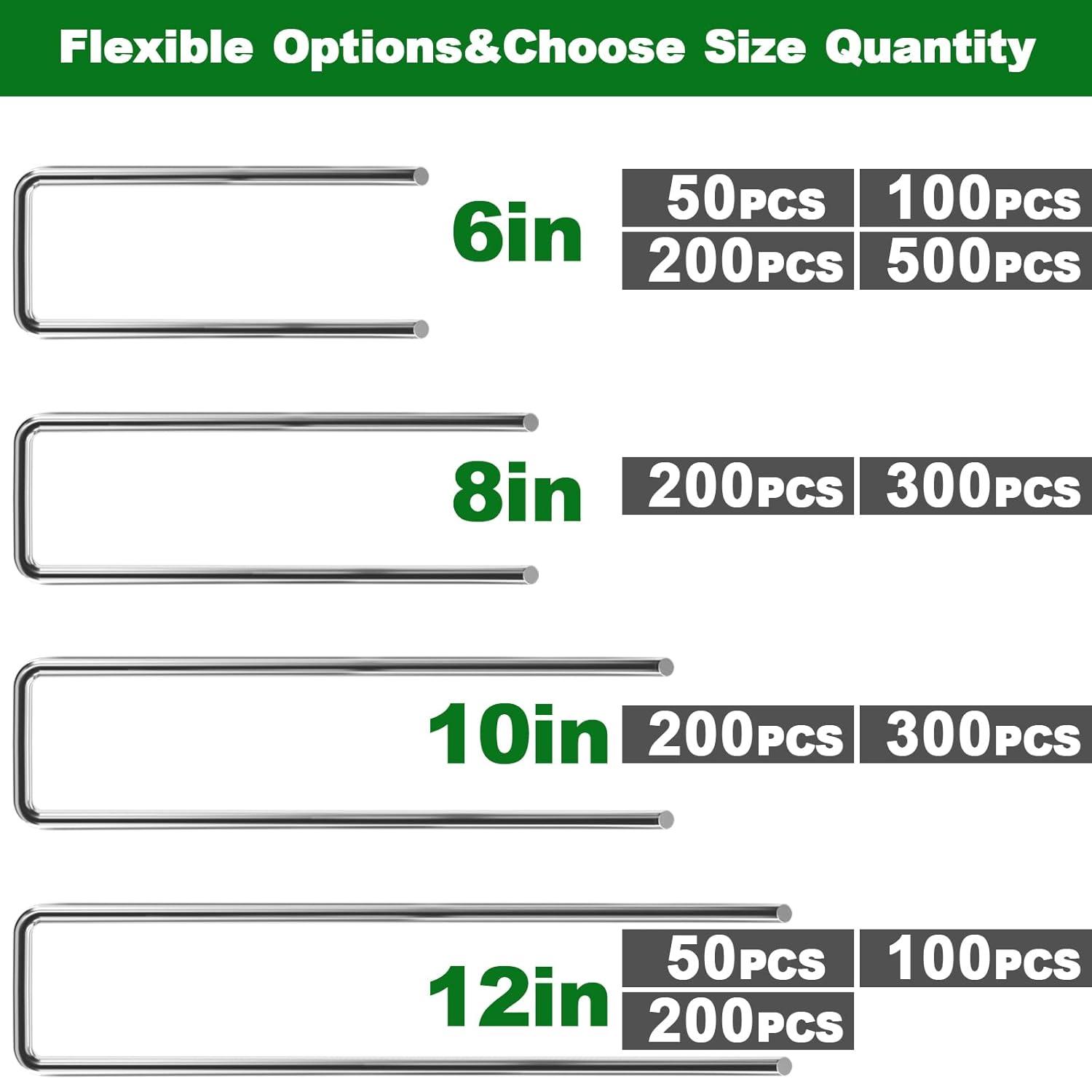 Amagabeli 6 Inch Galvanized Landscape Staples 50 Pack 11 Gauge Garden Stakes Sod Pins Anti-Rust Fence Stakes for Weed Barrier Fabric Ground Cover Dripper Irrigation Tubing Soaker Hose