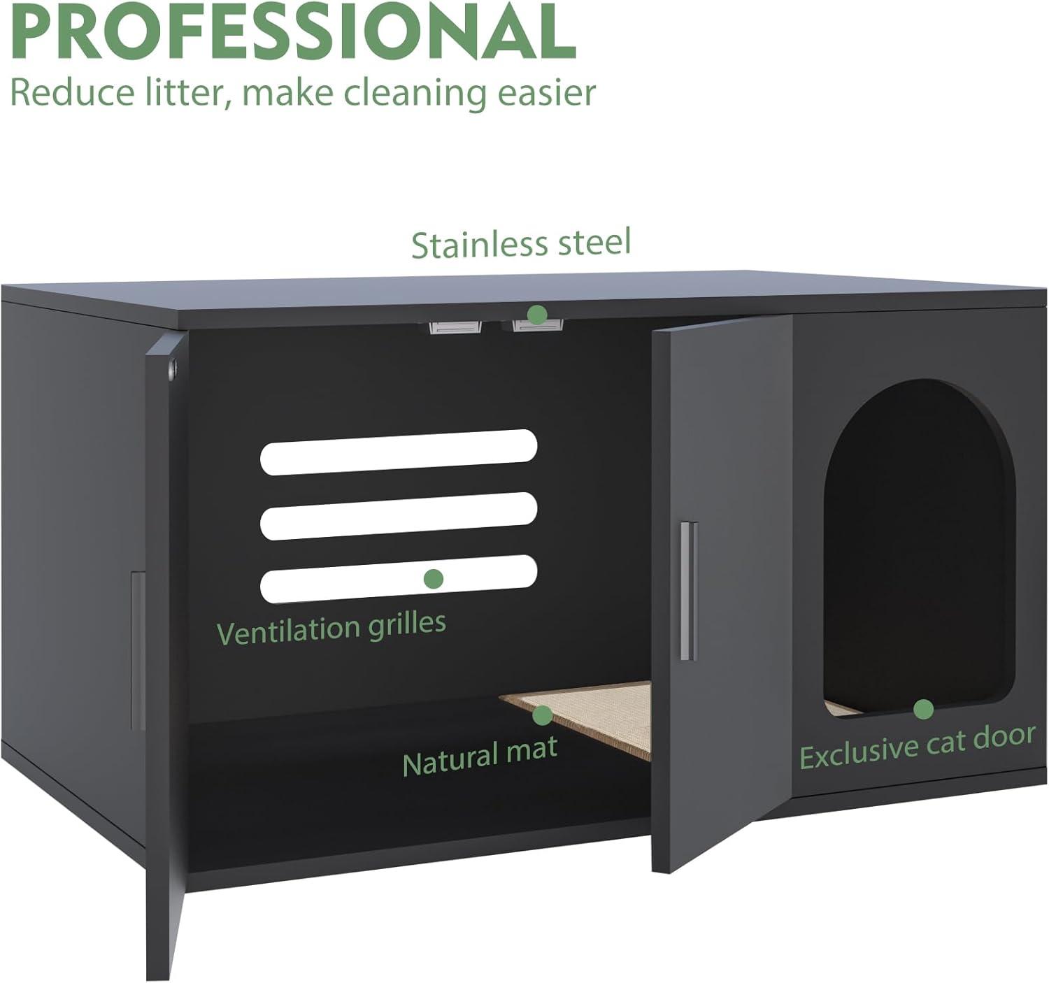 Amunrbrek Cat Litter Box Enclosure Furniture as End Side Table, Stackable Wooden Litter Box Furniture with Front-entry Cat Door , Black