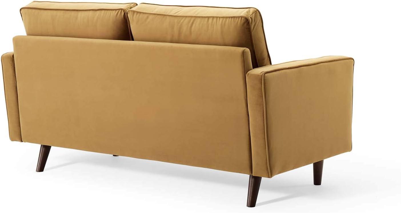 Modway Valour Modern Performance Velvet Loveseat in Cognac Brown/Walnut