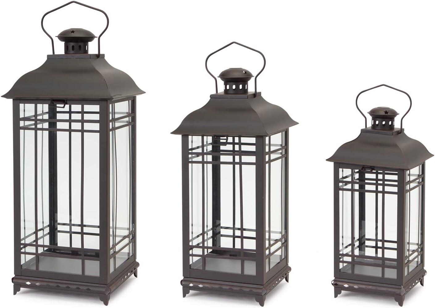 Melrose 20" Black Metal and Glass Hanging Lantern Set