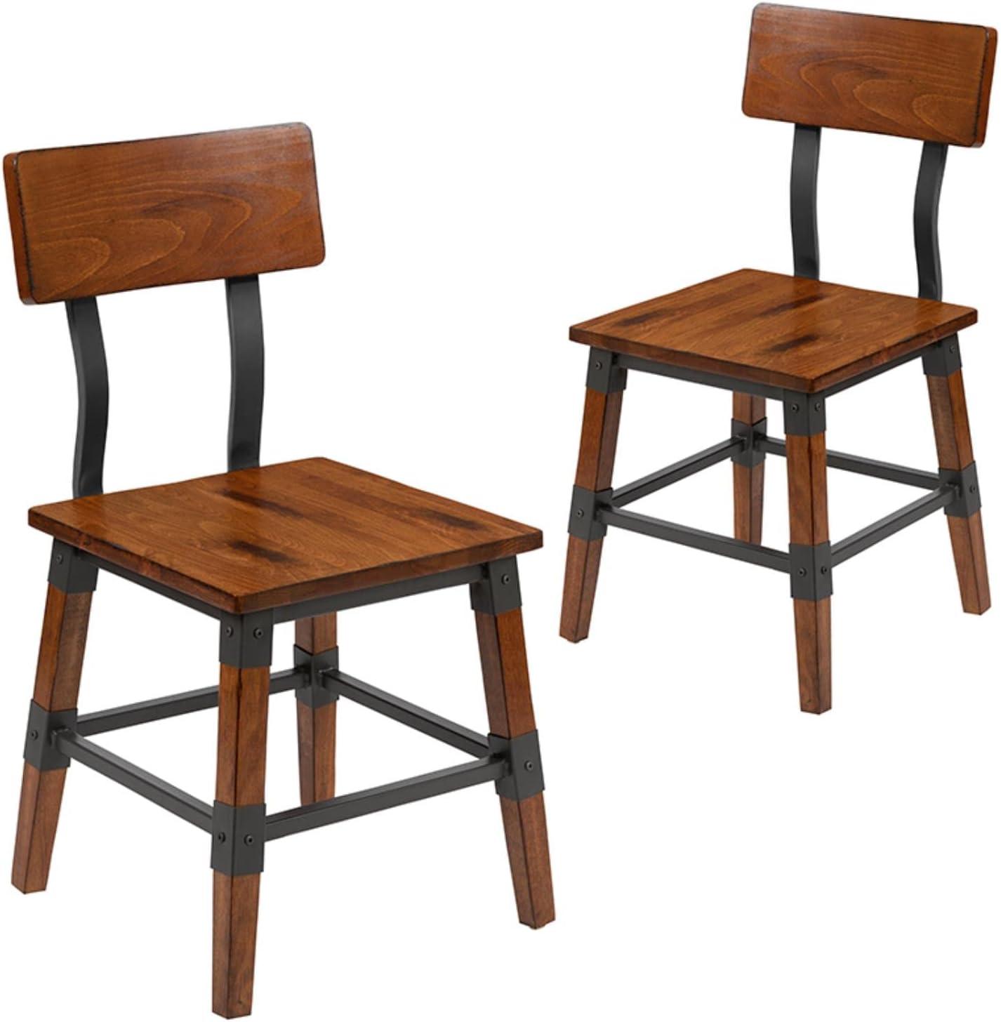 Flash Furniture 2 Pack Rustic Antique Walnut Industrial Wood Dining Chair