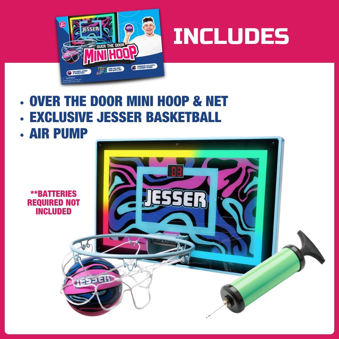 BucketSquad Jesser Hoop, Electronic over the Door Mini Digital Basketball Hoop Set with LED Lights