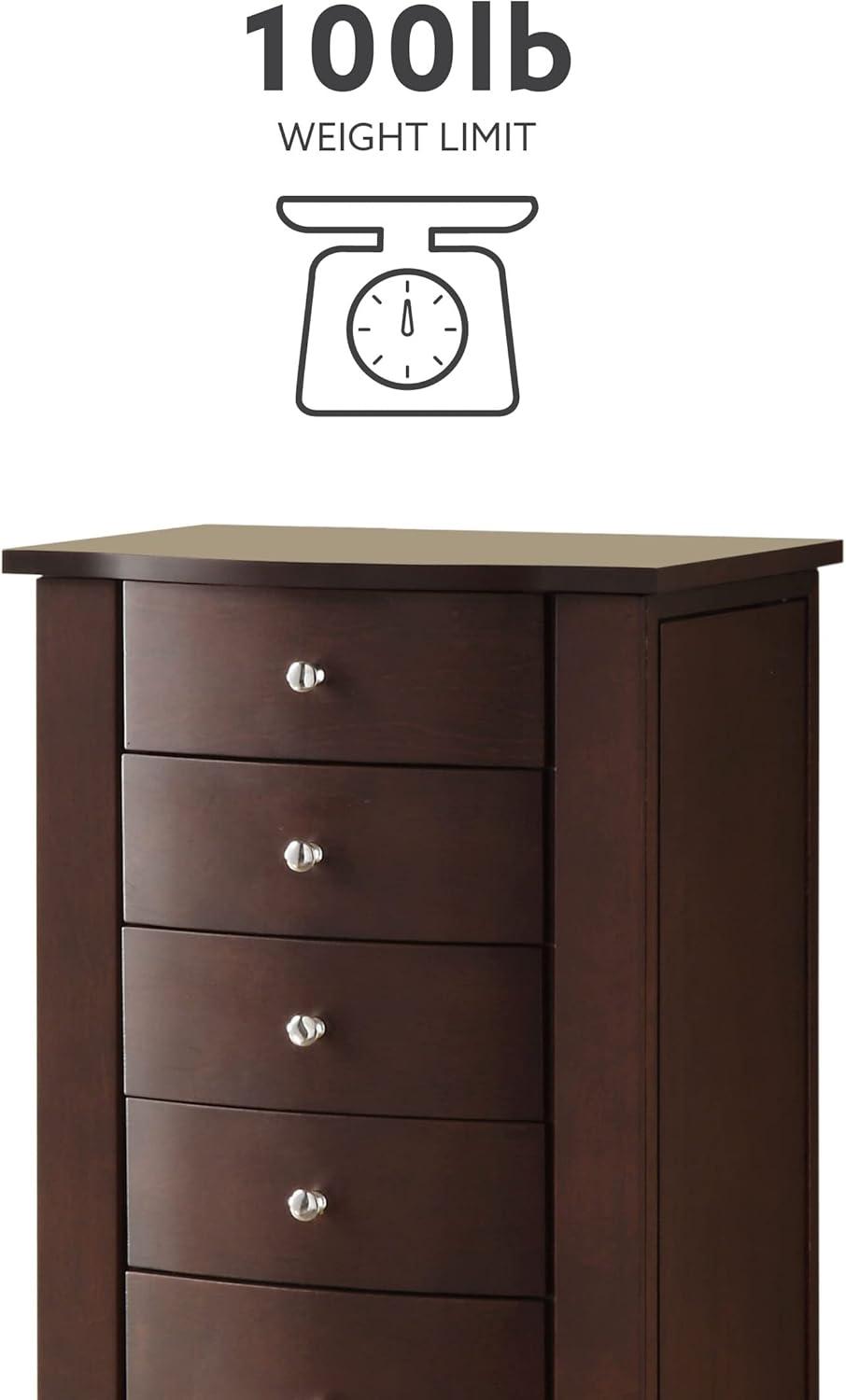 DEBLIT Contemporary Jewelry Armoire with 6 Drawers, Engineered Wood Finish, Merlot