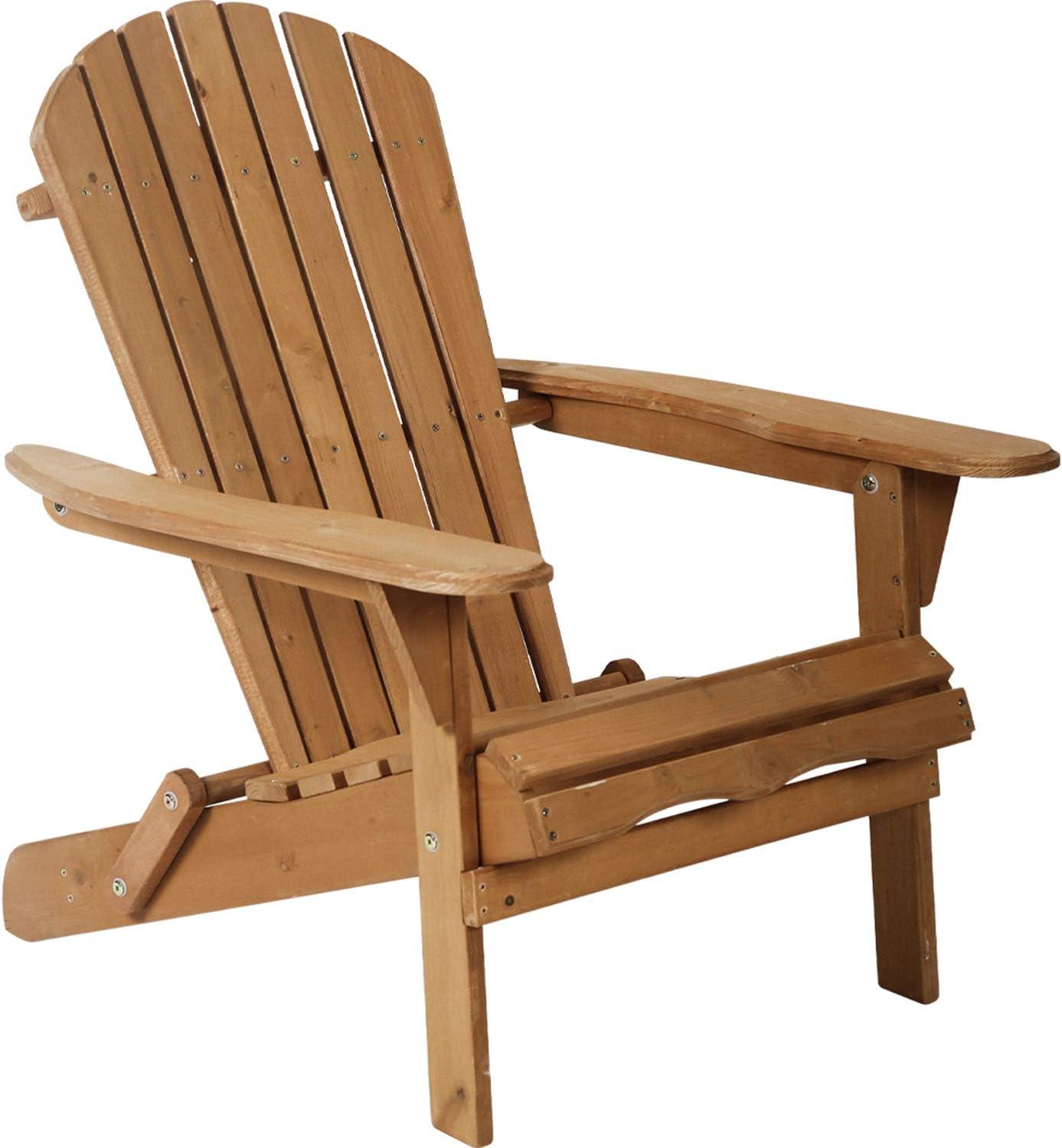 FDW Folding Wood Adirondack Chair Accent Furniture for Yard, Patio, Garden w/ Natural Finish - Brown