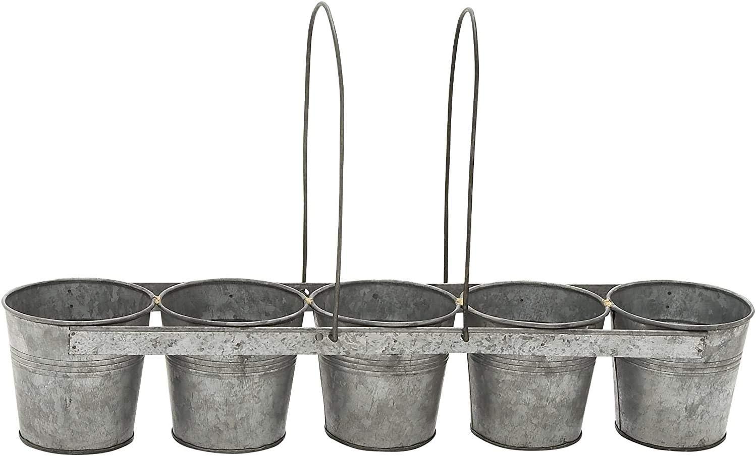 23" Wide Farmhouse 5-Pail Iron Novelty Planter Gray - Olivia & May: Hammered Finish, Indoor Centerpiece