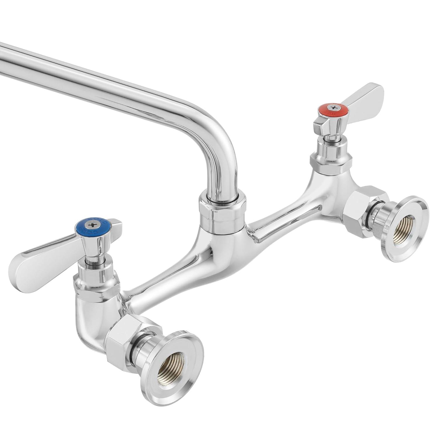Commercial Wall Mount Sink Faucet, 8" Center w/ 10" Swivel Spout, NSF