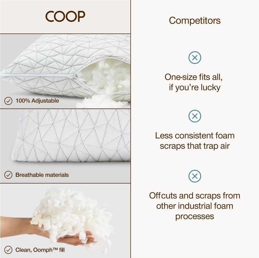 Coop Home Goods The Original Crescent Adjustable Pillow, Queen Bed Pillows for Shoulder, Neck & Head Support - Medium Firm for Back & Side Sleeper