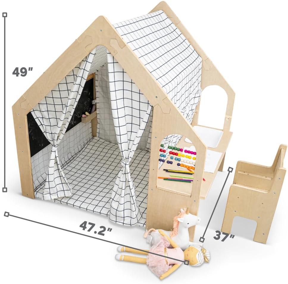 Avenlur Flair - Wooden 5 In 1 Indoor Playhouse Play Tent with Desk Table