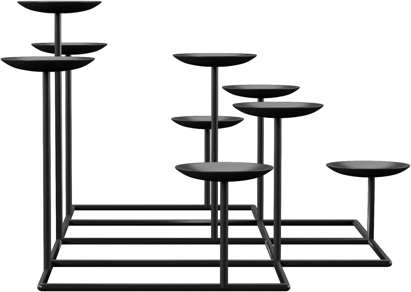 Elegant Matte Black 9-Platform Metal Candelabra