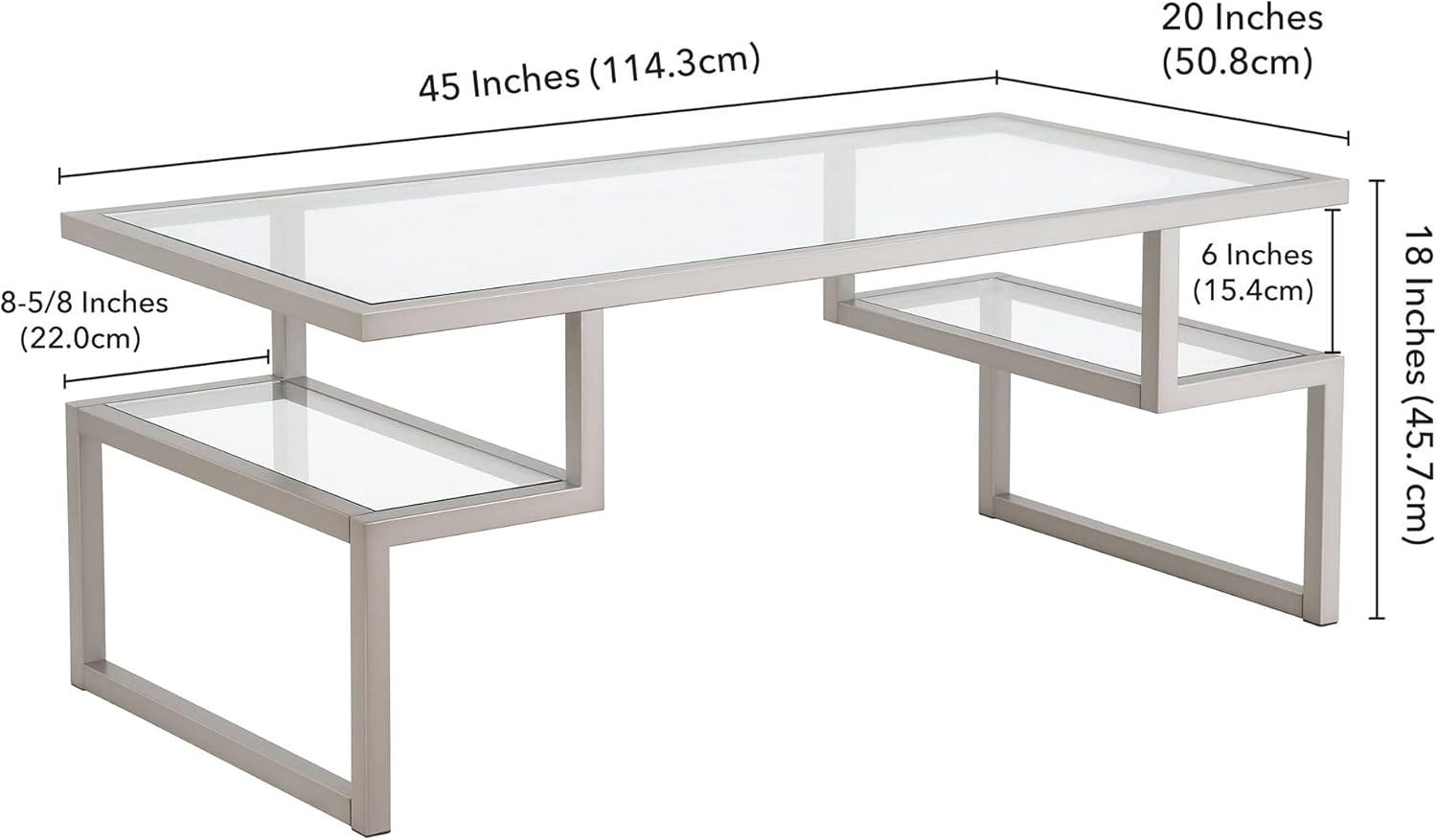 Zander Nickel Finish Rectangular Coffee Table with Tempered Glass Top