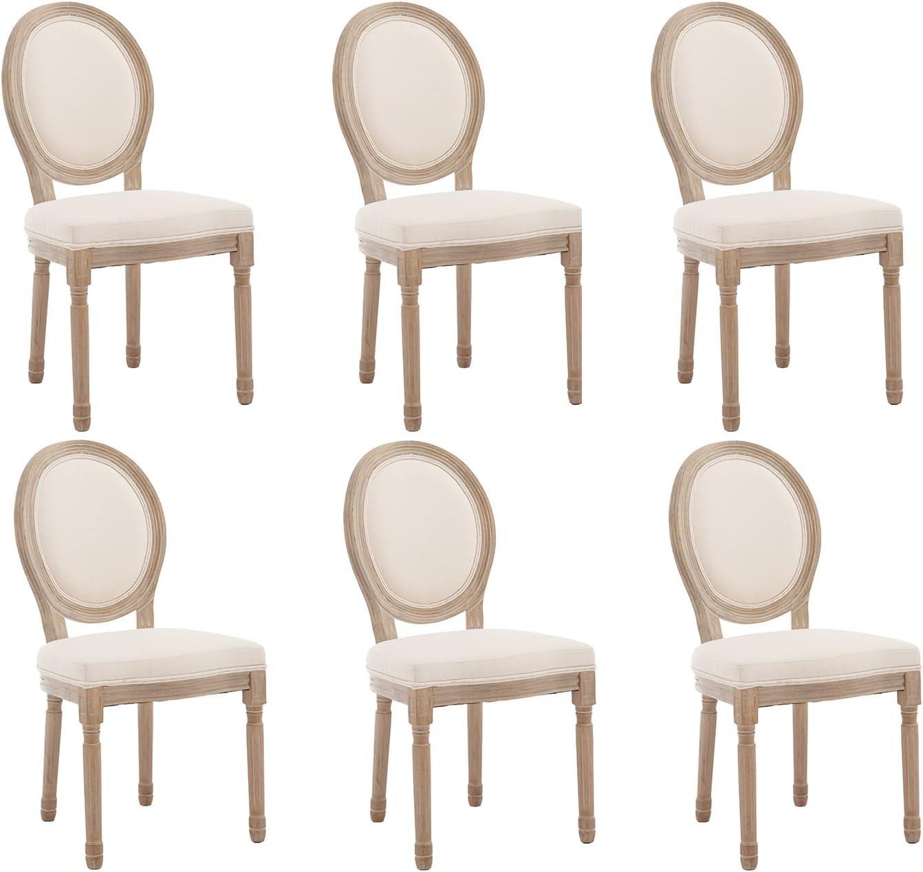 SoarFlash French Dining Chairs Set of 6, Vantage Dining Chair with Round Back, Farmhouse Country Dining Chair for Kitchen,Bedroom,Beige