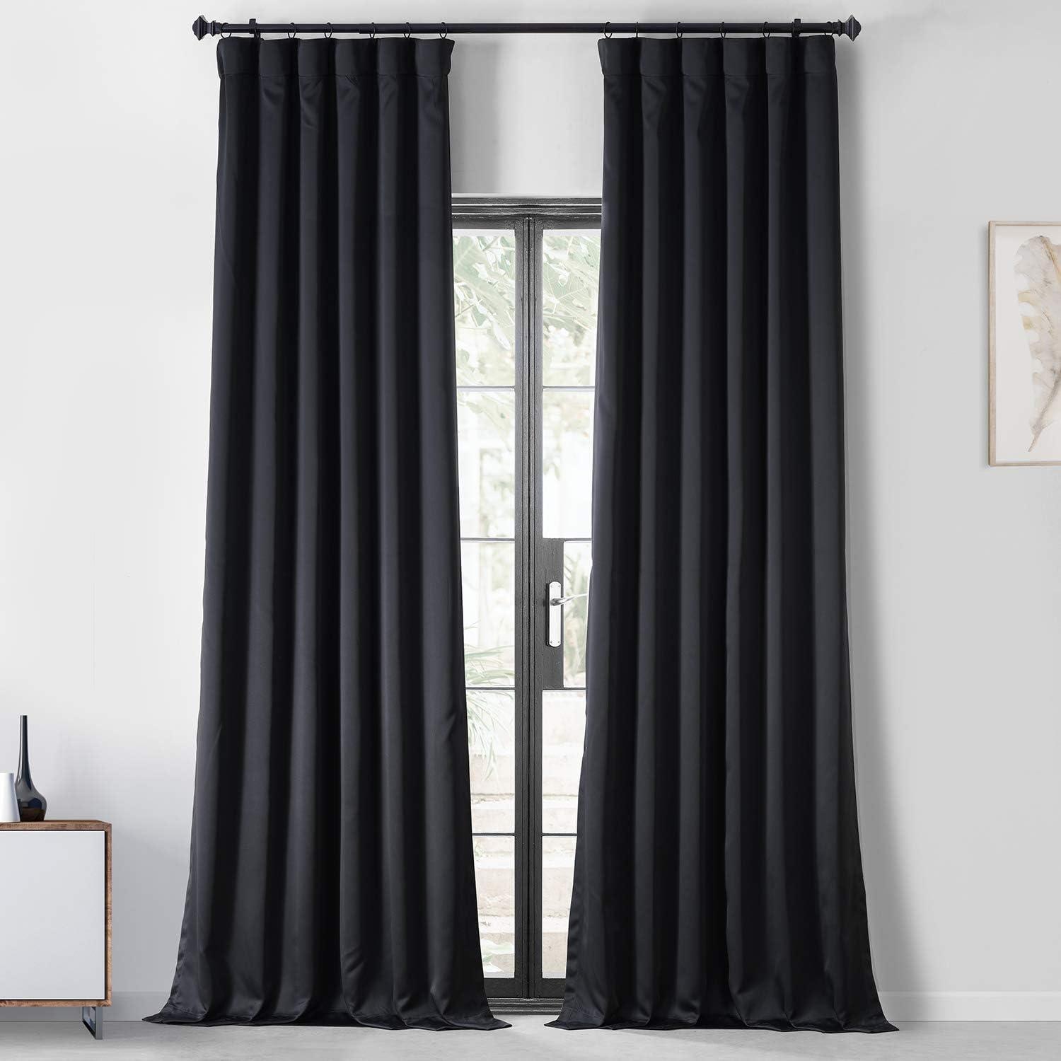 Raven Black Polyester Blackout Curtain Pair 50" x 96"