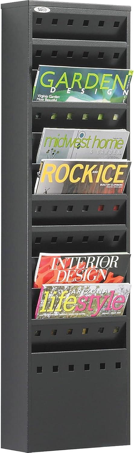 Black Freestanding Steel 11-Pocket Magazine Rack