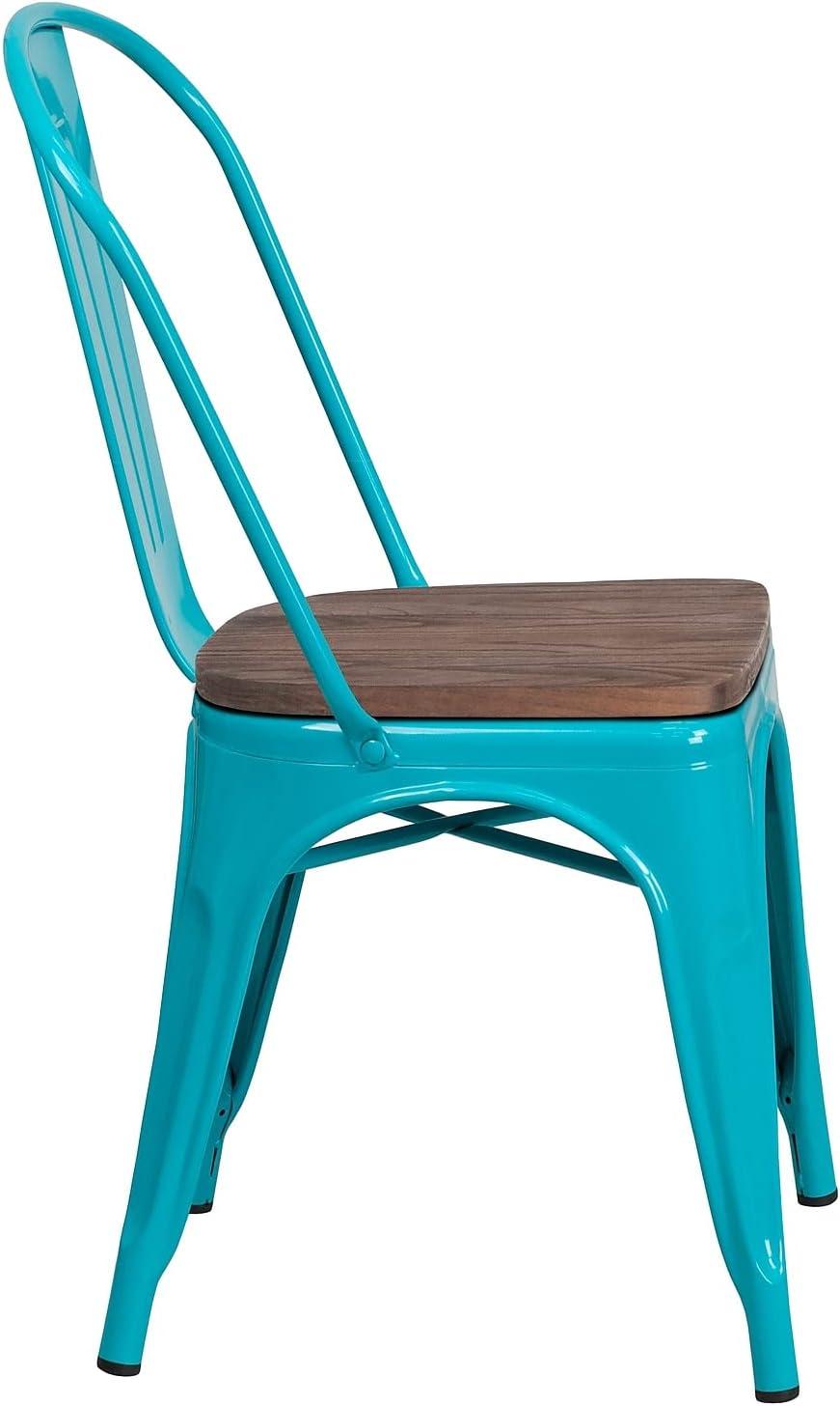 Flash Furniture Metal Stackable Chair with Wood Seat