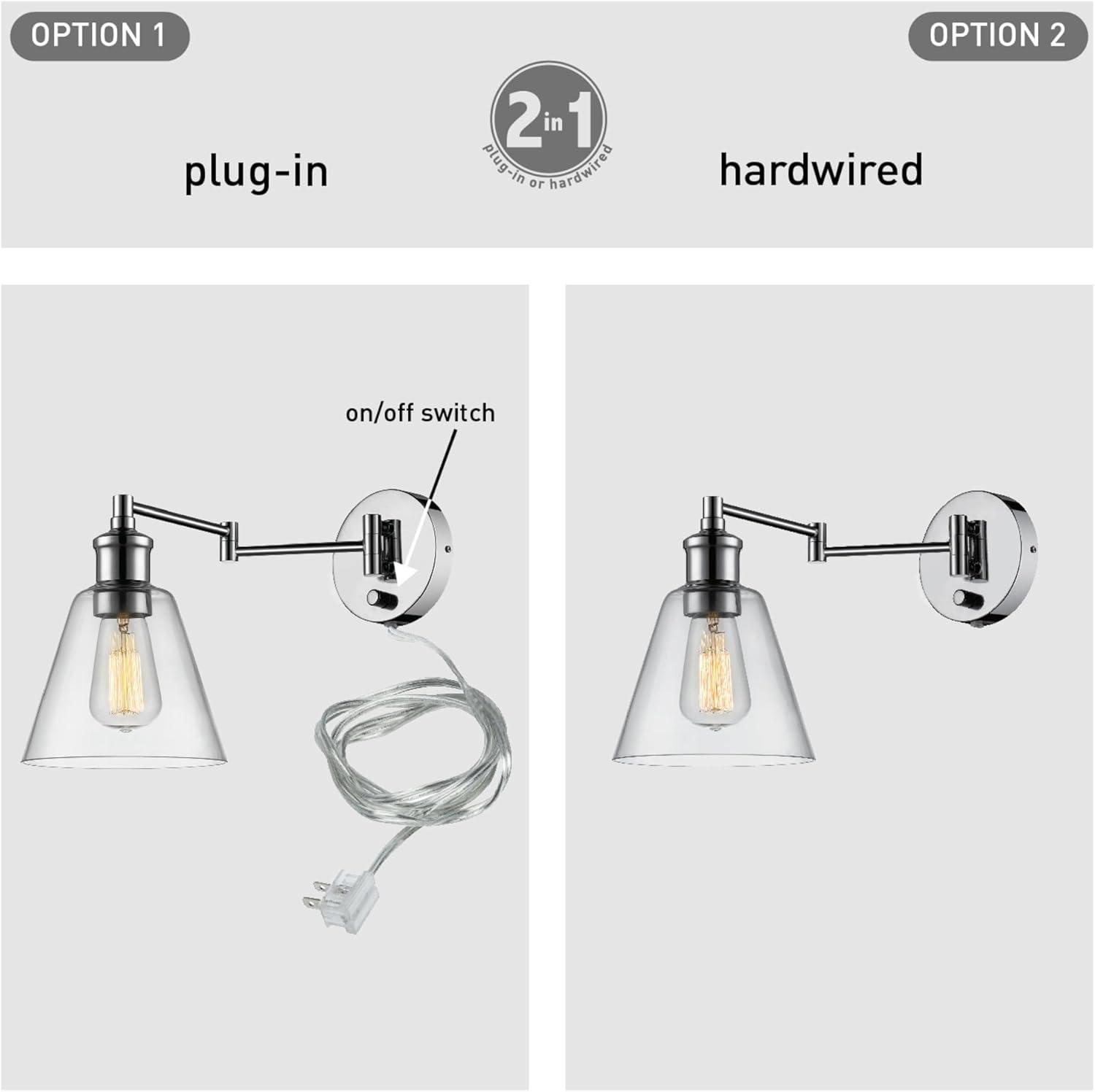 Globe Electric LeClair 1-Light Chrome Plug-In or Hardwire Industrial Wall Sconce, 65704