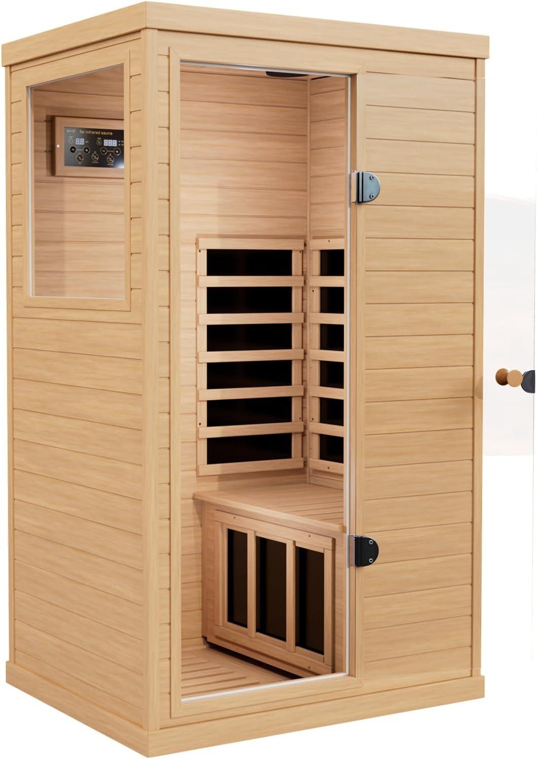 Single-Person Hemlock Wood Infrared Sauna with Carbon Heaters