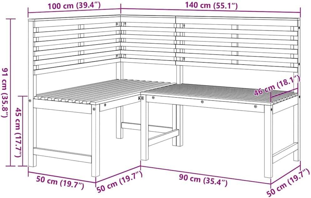 vidaXL Patio Corner Bench 55.1Inch Solid Acacia Wood