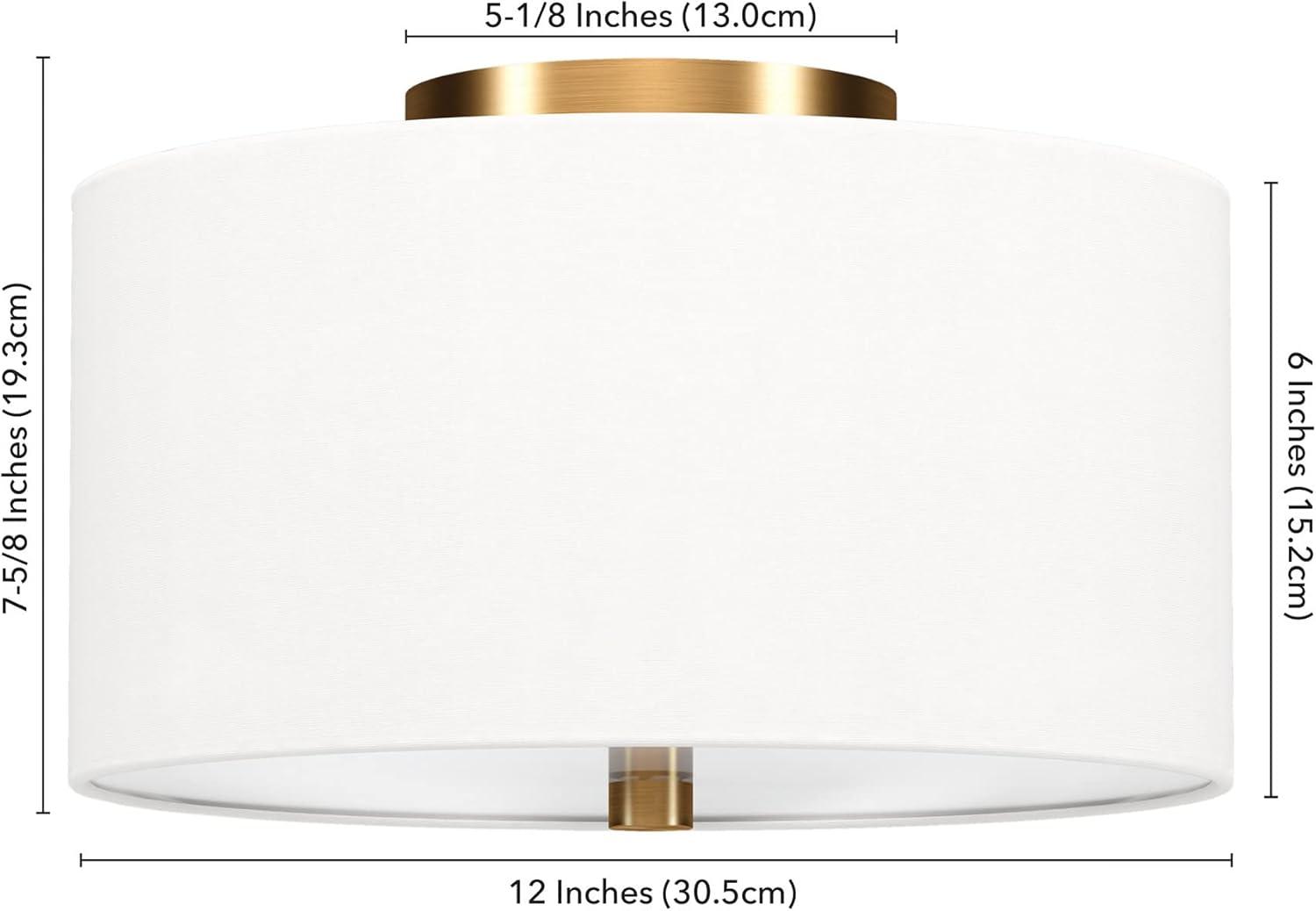 Ellis Contemporary 12" Brass Drum Flush Mount with White Shade