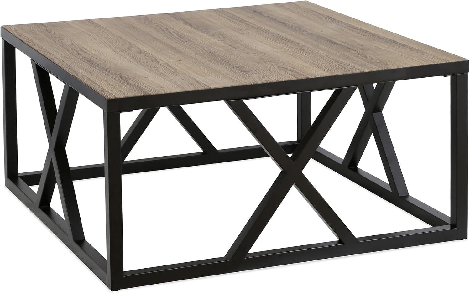 Evelyn&Zoe Jedrek 35" Wide Square Coffee Table, Blackened Bronze/Rustic Oak