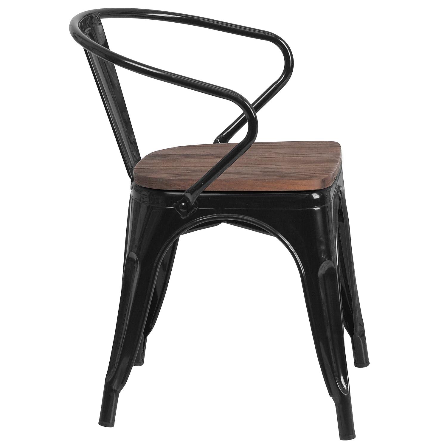 Flash Furniture 4 Pk. Black Metal Chair with Wood Seat and Arms