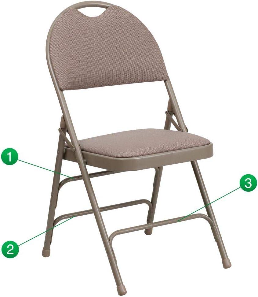 Flash Furniture 2 Pack HERCULES Series Ultra-Premium Triple Braced Beige Fabric Metal Folding Chair with Easy-Carry Handle